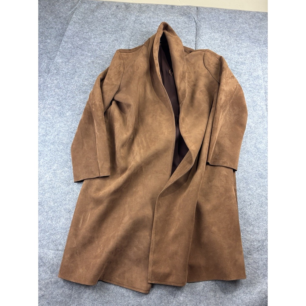 T Tahari Faux Suede Jacket Womens XL Open Front Cardigan Minimalist Classy SEE